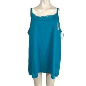 CATHERINES - WOMEN'S 2X 22/24W - BLUE SPAGHETTI STRAP LACE CAMISOLE TANK TOP